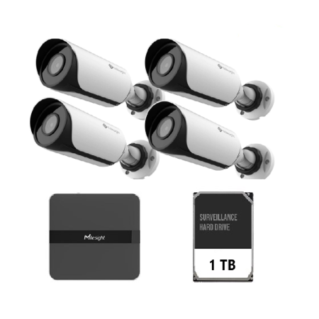 Kit de supraveghere video Milesight 4 camere Bullet MS-C2964-UPD + ...