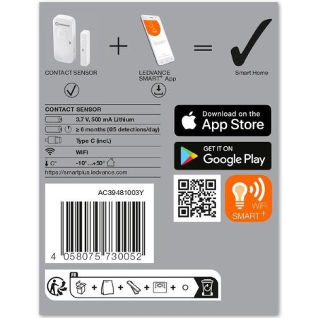 Senzor de contact Ledvance SMART+ WiFi, 72x31x24mm, Alb, baterie re...